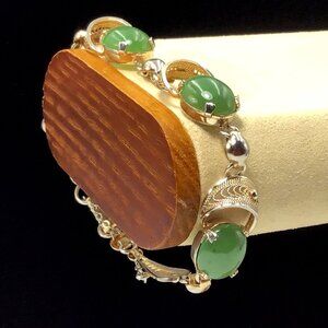 Vintage Sterling Silver Jade Bracelet 7” 10.5gms